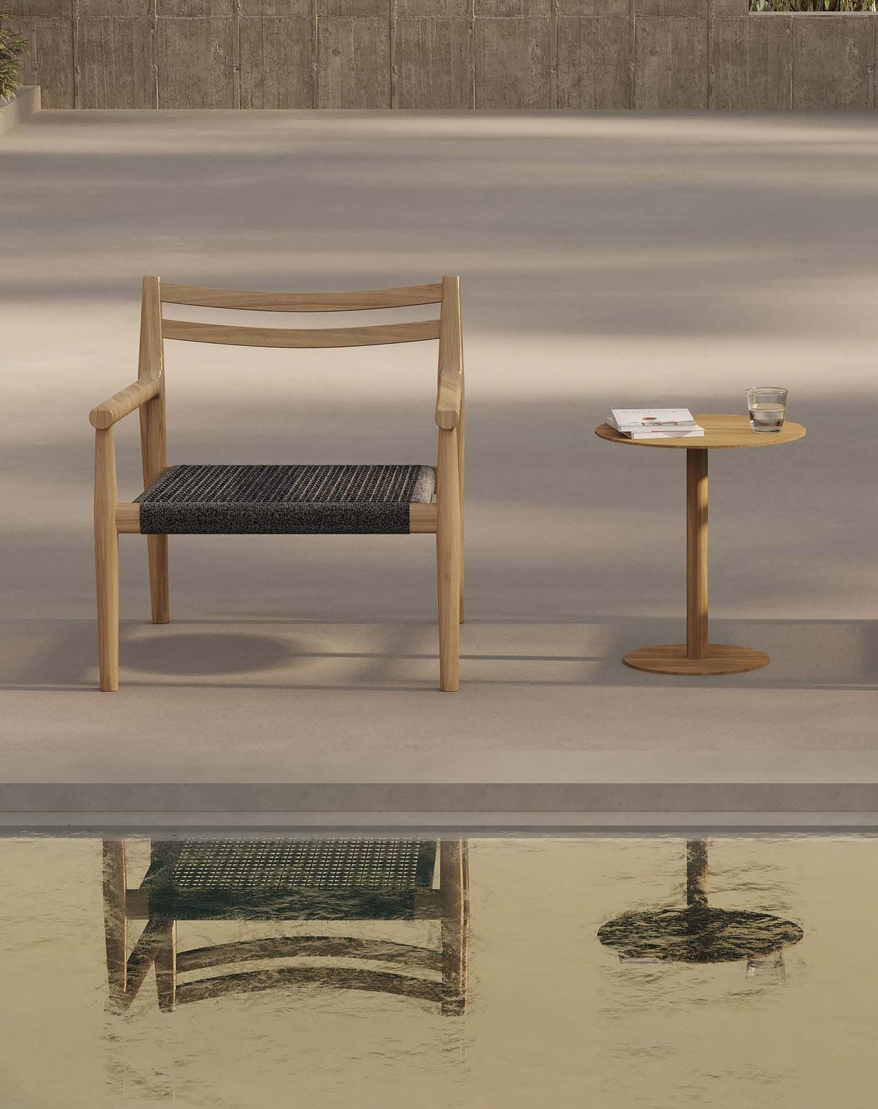 Florence collection, teak bases with dark rope seating.